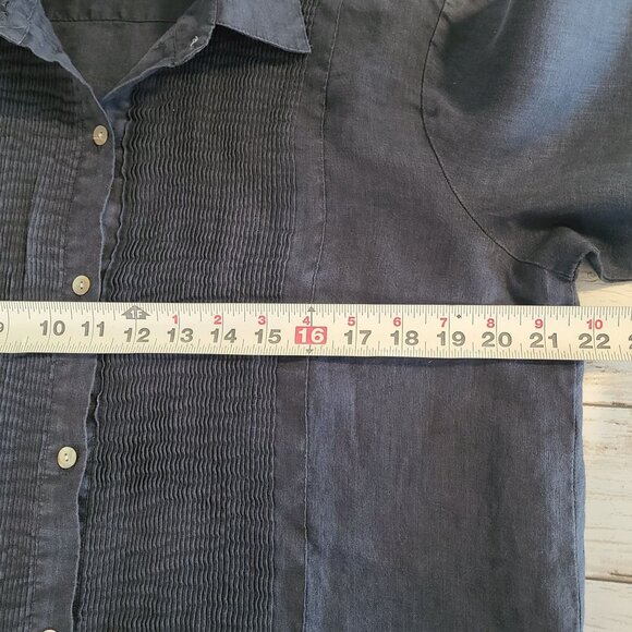 Hanna G Long Sleeve Pleated Front Linen Shirt S Relaxed Lagenlook Minimalist - Picture 6 of 9